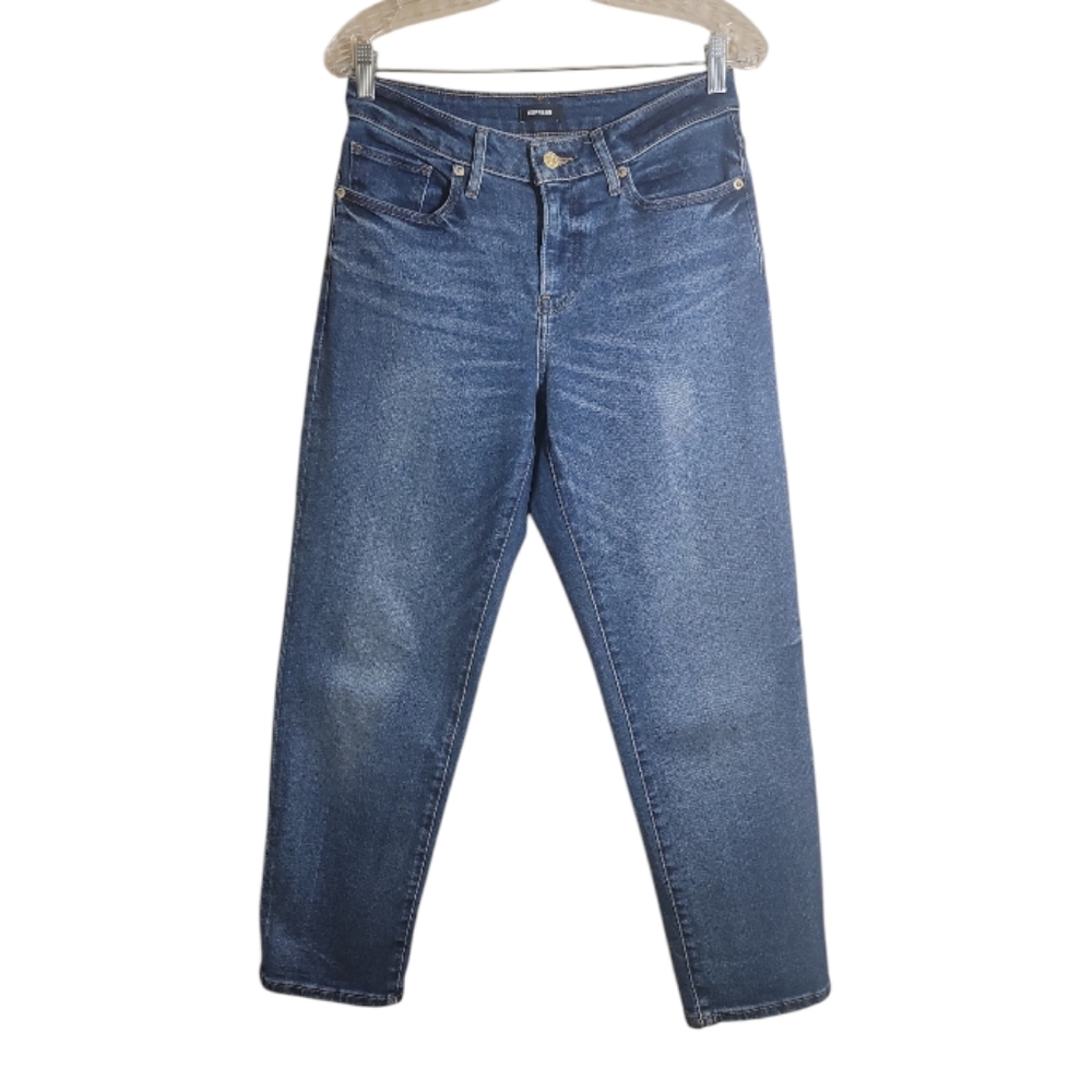 Express boyfriend mid rise jeans womens size 6 blue denim stretch casual